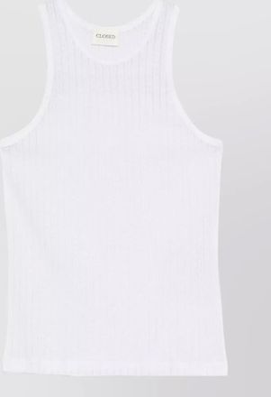 Closed ribbed pointelle scoop-neck sleeveless tank top