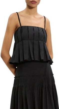 Theory Box Pleat Babydoll Camisole in Black at Nordstrom Rack, Size X-Large