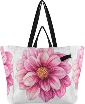 Generic Pink Flower Blossom print Reusable Canvas Tote Bag, Heavy Duty Grocery Shopping Bag with Large Capacity Hard Bottom Double Handles Work Groceries Trav