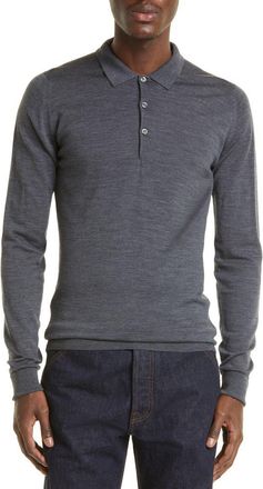 John Smedley Cotswold Wool Polo Sweater in Charcoal at Nordstrom, Size Small