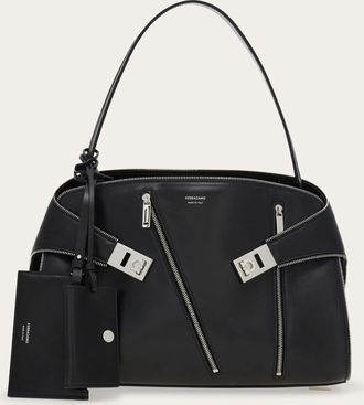 Ferragamo Donna Borsa a spalla Hug soft multi-zip (M) Nero