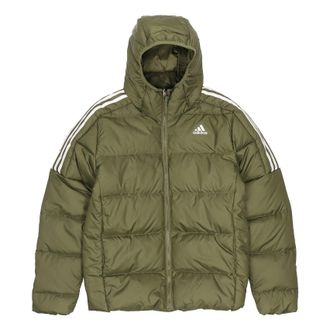 adidas Mens adidas Ess Mid D H Jkt Stay Warm Sports Hooded Down Jacket Olive GT9138