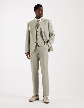 Asos Pantaloni da abito slim in twill di misto lino verde salvia