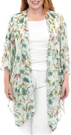 Nina Leonard Semi Sheer Open Front Topper in Blue Multi at Nordstrom Rack