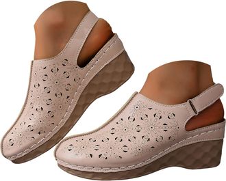 Generic Closed Toe Wedge Sandals for Women 2026 Platform Breathable Hollow Leather Ankle Strap Anti-Slip Casual Heels Comfortable Summer Dressy Beach Vacation