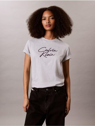 Calvin Klein Jeans Calvin Klein Womens Classic Sequin Script Logo Tee - Grey - XL