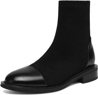 Generic Womens Retro Round Toe Faux Suede Faux Leather Ankle Boots Low Block Heels Side Zipper Comfortable Non-Slip Wear-Resistant For Daily Casual Office,Bla