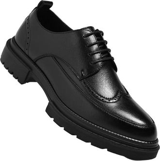 Generic Mens Oxford Leather Shoes Brogue Design Height Increasing Business Dress Casual Style Wedding Footwear for Grooms and Formal Occasions(Black,10.5)