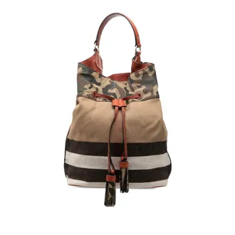 Burberry Pre-owned Burberry Mega Check Canvas Camouflage Susanna Tassel Bucket Bag Ladies IB2HDZZGU6HHORKE