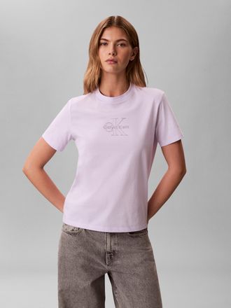 Calvin Klein Jeans T-Shirt CALVIN KLEIN JEANS CLASIC MONOLOGO TEE, Damen, Gr. XXL (46), island lila, Web, Obermaterial: 100% Baumwolle, unifarben, regular fit normal, Ru
