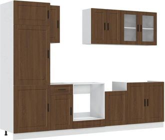 vidaXL Mueble Cocina Kalmar Roble Marr&oacute;n 8 Pzas Madera Contrachapada Vidaxl