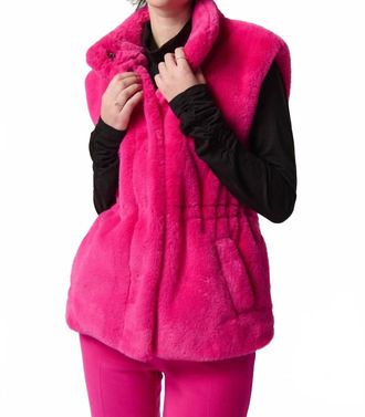 Joseph Ribkoff Stacia Faux Fur Vest With Pockets In Shocking Pink
