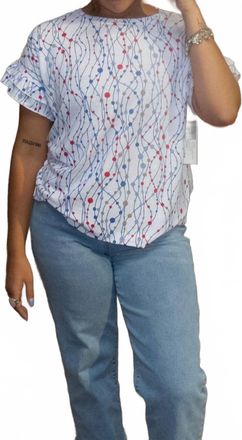 Multiples Dotted Flounce Sleeve Top In Red White Blue