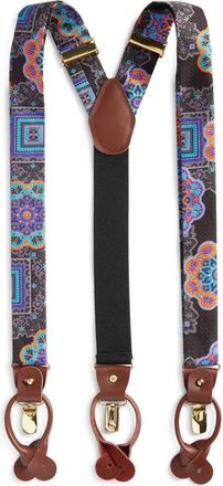Clifton Wilson Paisley Silk Suspenders in Charcoal at Nordstrom