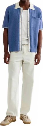 Wax London Belle Knitted Polo Shirt In Blue Tipped Pointelle
