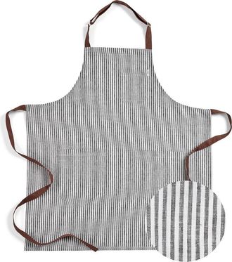 Solino Home Linen Apron 33 x 30 in for Dining Table, Holiday and Everyday Table Decor - Linen Bib Apron in Black And White /Brown at Nordstrom, Size