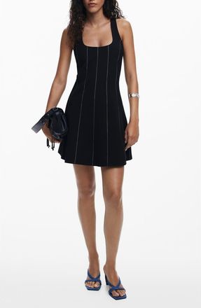 Desigual Embroidered Sleeveless Stretch Cotton Minidress in Black at Nordstrom, Size X-Large