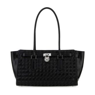 Michael Kors Shoulder Bags, female, Black, Size: ONE SIZE Hamilton Moderne Small Woven Leather Satchel