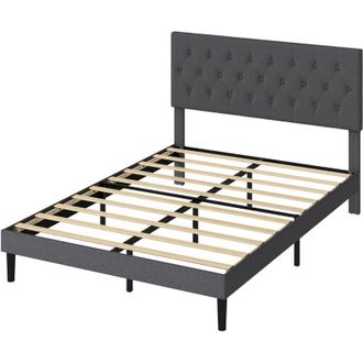 Levede Levede King Bed Frame Upholstered Linen Fabric Soft Foam Headboard Wooden Grey