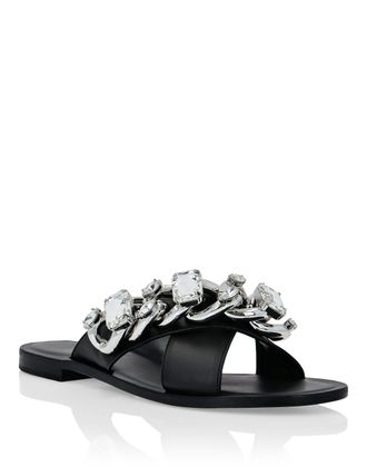 Philipp Plein Leather Sandals Flat Chains