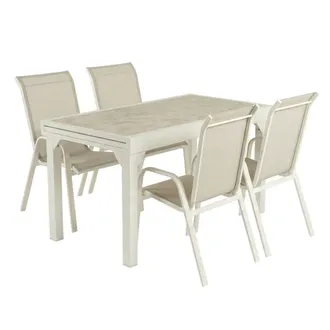 ED&Egrave;N JARD&Iacute; Conjunto de mesa y sillas de exterior rectangualr Blanco envejecido