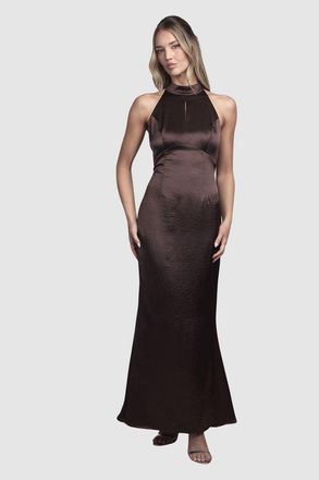 Coast Satin Halter Maxi Bridesmaid Dress in Chocolate at Nordstrom, Size 12