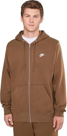 Nike Club Full-Zip Fleece Hoodie Mens Sweatshirt Mosswood Brown/Mosswood Brown/White : MD, Cotton/Polyester