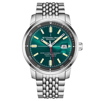 St&uuml;hrling Mens Trackmaster 1026 Automatic Mens 42mm - Teal Stainless Steel - One Size