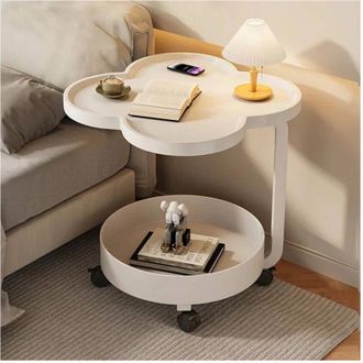 Trade Shop Trade Shop - Mesa De Centro Multifunci&oacute;n De 2 Niveles Con Ruedas Levantadas Minimalista De Dise&ntilde;o Moderno - Blanco