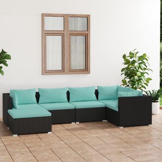 vidaXL Set De Muebles De Jard&iacute;n 6 Pzas Y Cojines Rat&aacute;n Sint&eacute;tico Negro Vidaxl