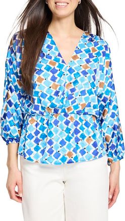 Nic+Zoe Sofia Mosaic Print Peplum Top in Blue Multi at Nordstrom Rack, Size X-Small