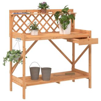 Berkfield Home Potting Bench with Trellis Brown Solid Wood Fir