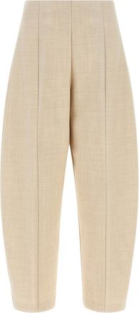 Nude Beige Tapered Flat Front Pants