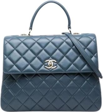 Chanel Pre-owned Vintage Gewatteerde Lamsleren Satchel - Dames - Vintage Handtas - Blauw - ONE Size - Leer - Vintage