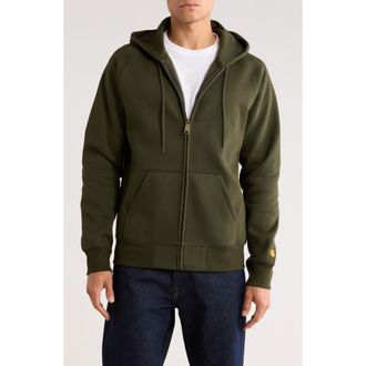 Carhartt Work in Progress Chase Cotton Blend Zip-Up Hoodie in Olive /Gold at Nordstrom, Size X-Small