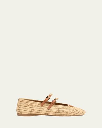 Prada Stuoia Raffia Dual Mary Jane Ballerina Flats