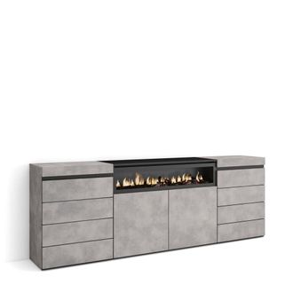 Skraut Home C&oacute;moda efecto madera cemento 214x35x75cm chimenea efecto fuego