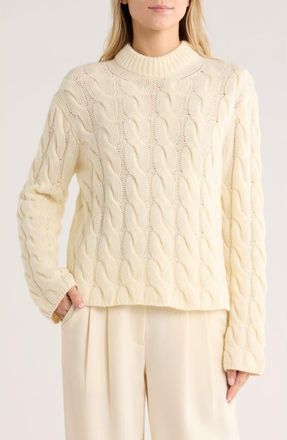 Theory Wool Blend Cable Knit Pullover Sweater in Ivory at Nordstrom Rack, Size Petite