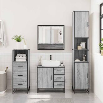 Berkfield Home Durable 3 Piece Bathroom Furniture Set Grey Sonoma Engineered Wood