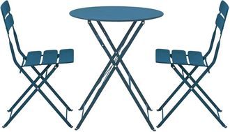 Oviala Mesa de jard&iacute;n plegable redonda y 2 sillas plegables azul Pac&iacute;fico