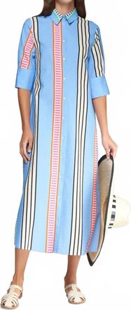 Vilagallo Striped Seersucker Button Front Midi Dress In Blue
