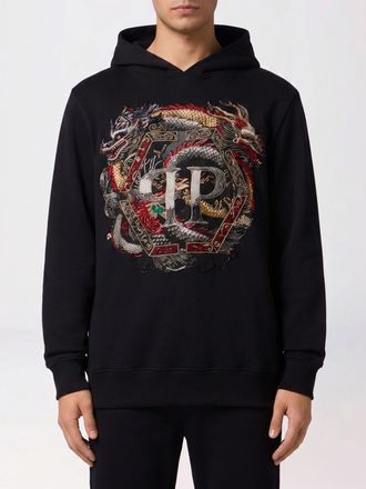 Philipp Plein Felpa con cappuccio in cotone con ricamo e cristalli