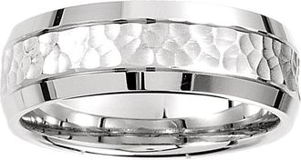 Pompeii3 Mens 14k White Gold Hammered Beveled Edge 7MM Wedding Band Ring