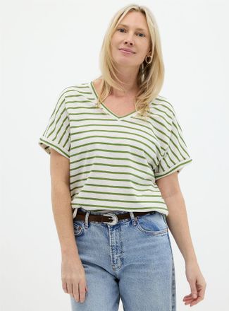 Contemporaine Womens Striped cap-sleeve organic cotton T-shirt