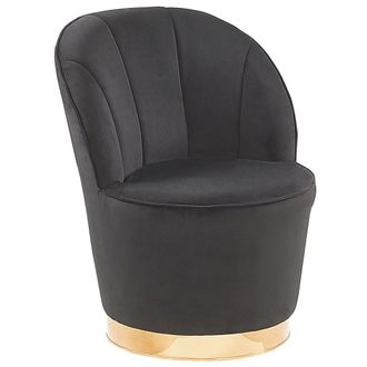 Beliani Sill&oacute;n Tapizado En Terciopelo Negro Base De Metal Redonda Decorativa Silla C&oacute;ctel Glamour Alby