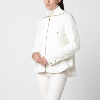 Moncler Giacca con zip bianca in tessuto boucl&eacute;