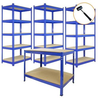 MonsterShop Q-Rax 3 x 120cm & 2 x 90cm Blue Metal Racking Units | Size: 3 x 120 cm