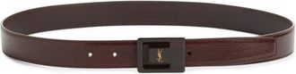 Saint Laurent La 66 Resin Buckle Calfskin Leather Belt in Red Tan/Brown at Nordstrom, Size 100