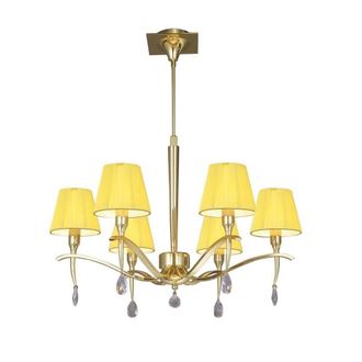 Netlighting Siena Pendant Round 6 Light E14 Brass Amber Cream Shades & Crystal in Yellow