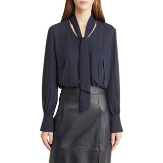 BOSS Bijulia Tie Neck Blouse in Sky Captain at Nordstrom Rack, Size 4